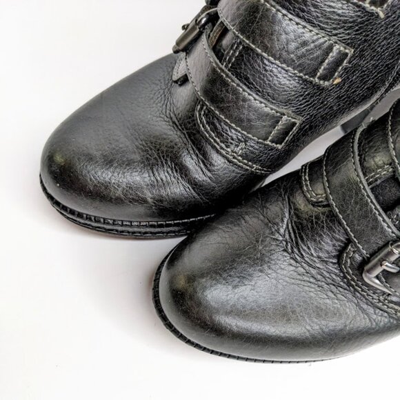 Sofft Shoes Platform Buckle Ankle Booties Womens 6.5 Black Leather Moto Boot - Picture 2 of 7